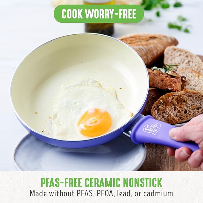 GreenLife 16 Piece Nonstick Cookware Set, Soft Grip Non-Toxic PFAS-Free Ceramic Pots & Pans, Dishwasher & Oven Safe, Frying, Sauce, Utensils, Glass Lids, Stay-Cool Handles, Wobble Free, Periwinkle - Image 2