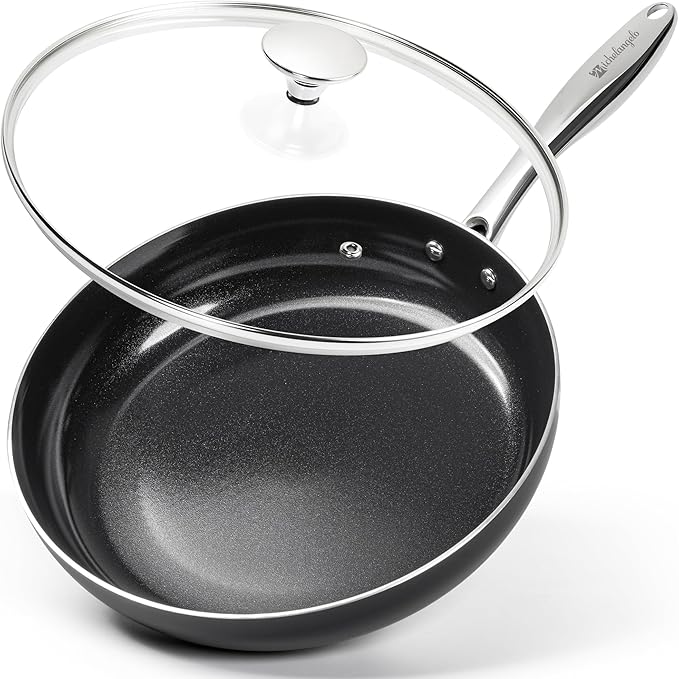 MICHELANGELO Non Stick Frying Pan - 12 Inch Frying Pan Nonstick with Lid, Large Fry Pan Induction Compatible, Black Ceramic Skillet with Lid by Michelangelo