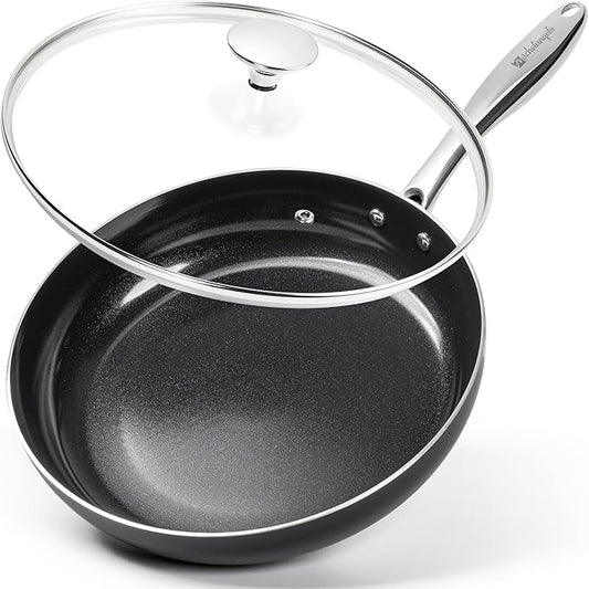 MICHELANGELO Non Stick Frying Pan - 12 Inch Frying Pan Nonstick with Lid, Large Fry Pan Induction Compatible, Black Ceramic Skillet with Lid by Michelangelo