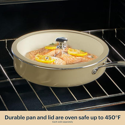 Pyrex 7.7-Inch Saucepan Ceramic Cookware with Lid & Stainless Steel Handles, Healthy Nonstick Ceramic Coating, Induction Compatible Stainless Steel, PFAS Lead Cadmium BPA Free