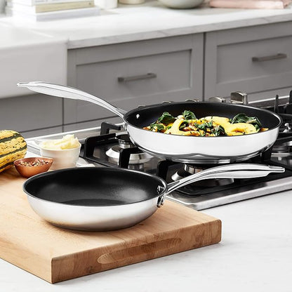 Amazon Basics 2-Piece Non-Stick Stainless Steel Fry Pan Set, Oven Safe, Induction Compatible, Stay-Cool Handles, 10-Inch and 8-Inch - Image 6
