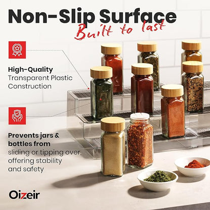 Oizeir Expandable Spice Rack Organizer for Cabinet (2 Pack), 3-Tier Clear Tiered Shelf, Non-Slip Adjustable Spice Cabinet Organizer for Kitchen Pantry, Medicine, Seasoning & Bottle Storage - Image 3