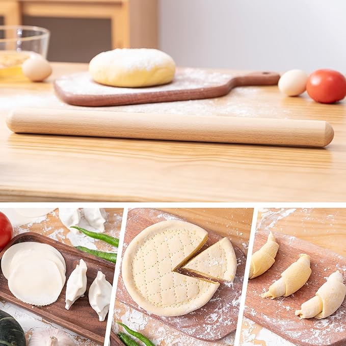 AISOSO French Rolling Pin, 17.7 Inches Wood Rolling Pins for Baking, Extra Long Classic Wooden Dough Roller for Fondant Pizza Pie Crust Cookie Pastry, Kitchen Baking Essentials, Light Yellow - Image 6