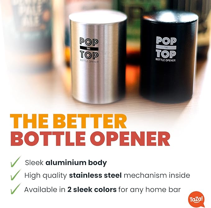 Pop-the-Top Beer Bottle Opener (Black): Automatic Bottle Cap Opener, Push Down Pop Off Bar Tool, Soda and Beer Cap Remover, Cool & Fun Gadget - Image 3