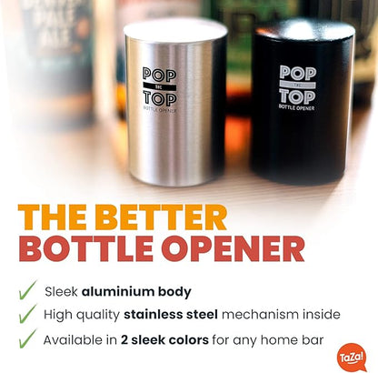Pop-the-Top Beer Bottle Opener (Black): Automatic Bottle Cap Opener, Push Down Pop Off Bar Tool, Soda and Beer Cap Remover, Cool & Fun Gadget - Image 3