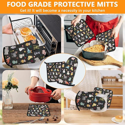 Cute Animals Oven Mitts and Pot Holders Sets 4Pcs,Extra Long Oven Gloves Potholder for Kitchen Cooking Baking BBQ 100% Cotton Heat Resistant - Image 7