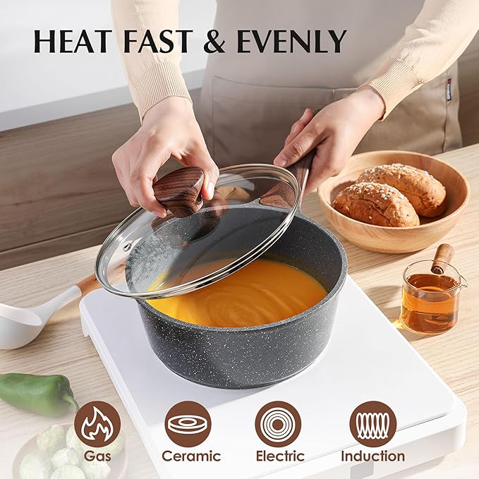 SENSARTE Nonstick Cookware Set 13-Piece, Non Stick Pots and Pans Set with Swiss Granite Coating, Healthy Kitchen Cooking Set, Stay-Cool Handles, PFOA Free - Image 4