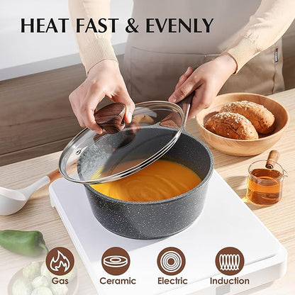 SENSARTE Nonstick Cookware Set 13-Piece, Non Stick Pots and Pans Set with Swiss Granite Coating, Healthy Kitchen Cooking Set, Stay-Cool Handles, PFOA Free - Image 4