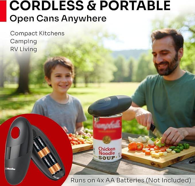 MUELLER HOME SmoothEdge Auto Electric Can Opener – Battery‑Operated One‑Touch w Magnet Lid Lifter, Smooth‑Edge Cut Technology – Portable Hands‑Free Automatic Can Opener for Seniors & Arthritis, Gray - Image 6