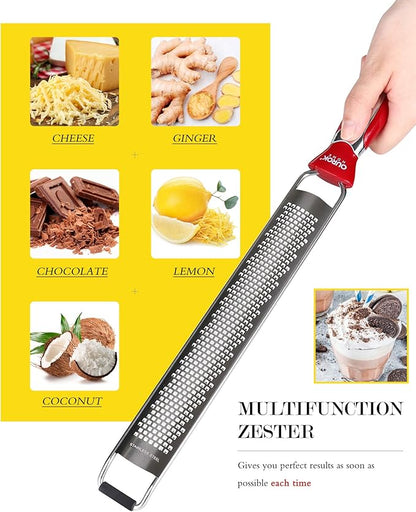 Ourokhome Kitchen Lemon Zester, Stainless Steel Hand Held Parmesan Cheese Grater for Ginger, Chocolate, Coconut, Lime, Nutmeg, Citrus, Fruit, Vegetable with Cleaning Brush, Dishwasher safe, Red - Image 3