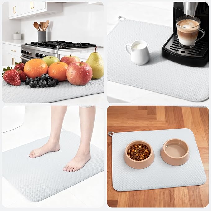 2-pack 24"x17" XL size microfiber dish drying mats for kitchen counter, kitchen sink. Super water-absorbing for multi-use house essentials bath mats, bath rugs, coffe mat, coffe station mat. (grey) - Image 6