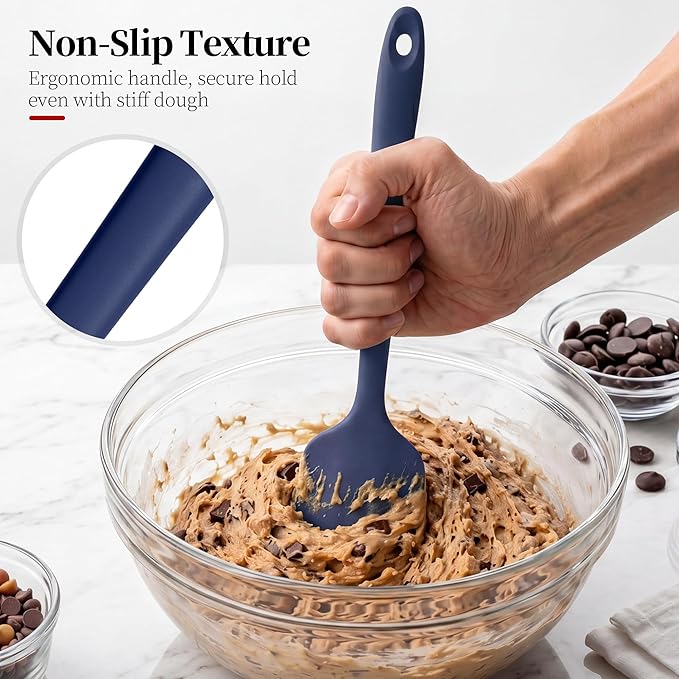 600ºF Heat Resistant Spatulas, High Heat Food Safe Semless Kitchen Silicone Scraper Set for Cooking Baking Mixing Scraping Stirring Nonstick Cookware Pan Bowl (2Pcs,Midniaht Blue)