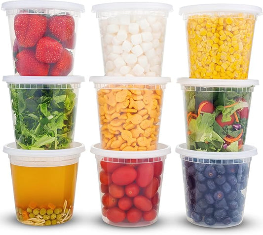DuraHome Deli Containers with Lids 24oz. Leakproof 30 Sets BPA-Free Plastic Food Storage Cups Clear Airtight Takeout Container Heavy-Duty, Microwaveable Freezer Safe Disposable/Reusable by DuraHome