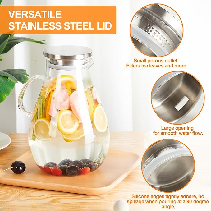 1 Gallon Glass Pitcher with Lid and Handle, Hot & Cold Water Jug, Extra-Wide Mouth Beverage Carafe for Juice, Iced Tea & Drinks - Image 3