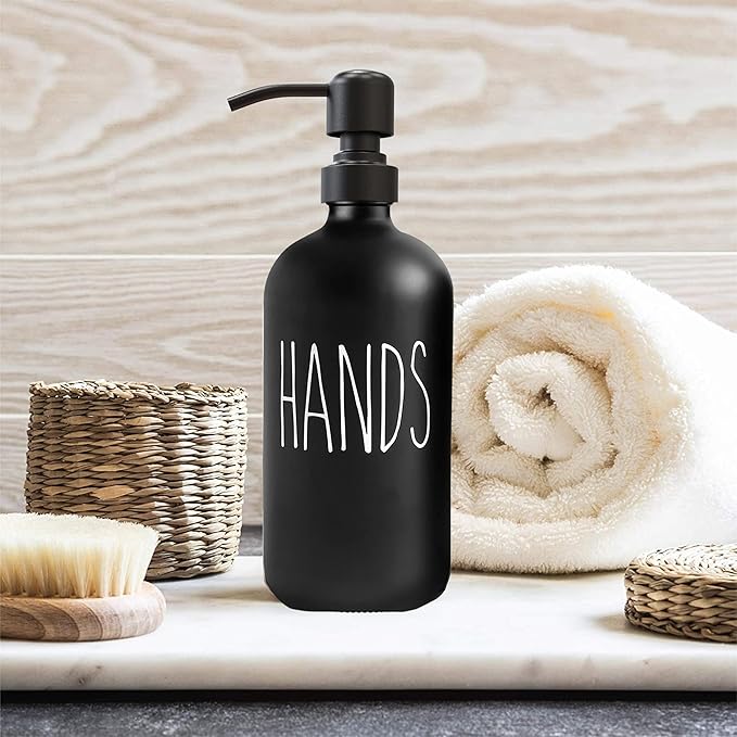 Sunrise Premium 16 OZ Thick Black Glass Soap Dispenser, Matte Black Stainless Steel Pump 2 Pack, Hand and Dish Soap Dispenser Set for Bathroom with 6 Waterproof Labels - Image 5
