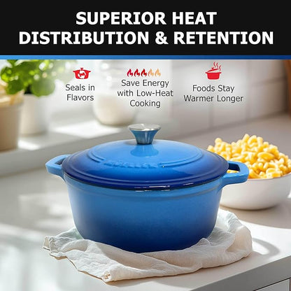 Mueller 6qt Enameled Cast Iron Dutch Oven, Heavy-Duty Casserole and Braiser Pan with Lid and Knob, Oven-Safe up to 500° F & Across All Cooktops, Aqua Blue - Image 4