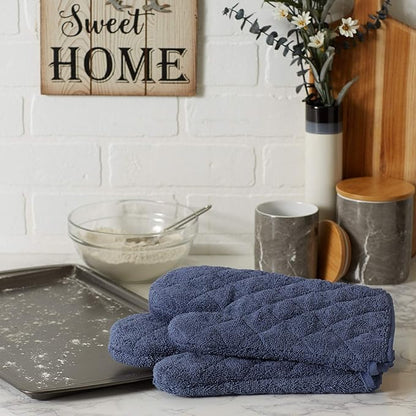 DII Basic Terry Collection 100% Cotton Quilted, Oven Mitt, French Blue, 2 Piece