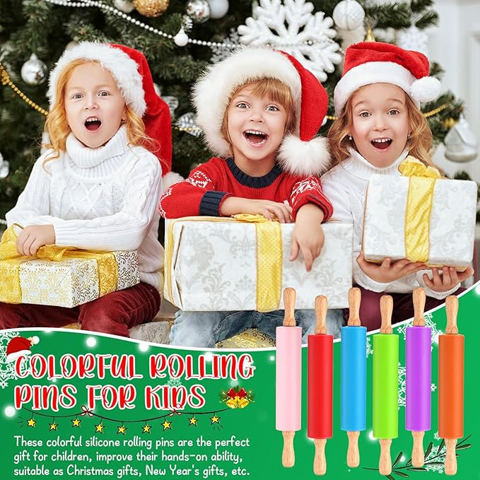 Dandat 12 Pcs Small Rolling Pin Kids 12 Inch Mini Silicone Rolling Pin for Baking Non Stick Kids Dough Roller with Wooden Handle for Kitchen Cookie Pastry Fondant Cake 6 Colors - Image 7