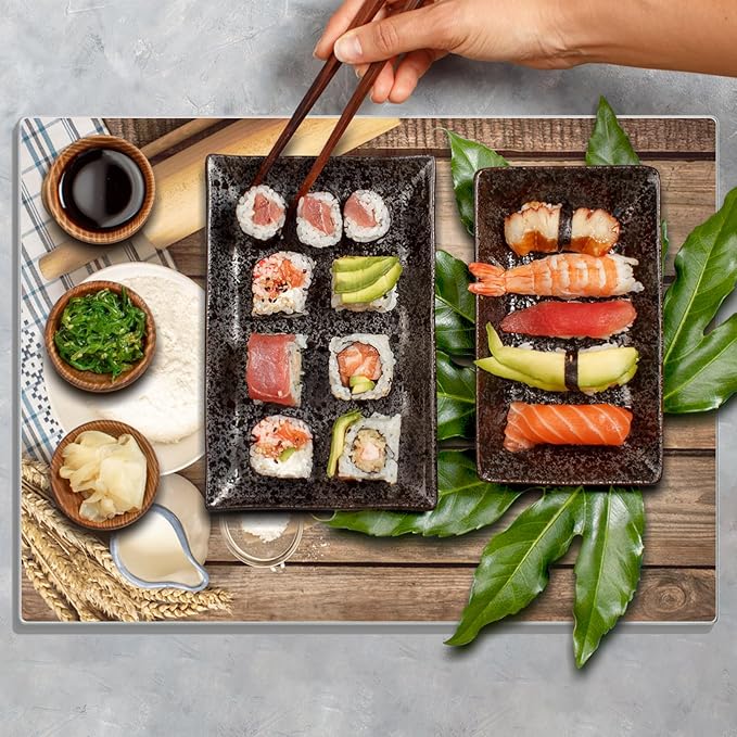JAMBALAY Tempered Glass Cutting Board, 10"x14" for Kitchen Dishwasher Safe with Rubber Feet, Scratch Resistant, Heat Resistant, Shatterproof, Flour Pattern