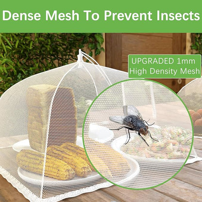 Mesh Food Covers for Outdoors - Upgraded 6 Pack Large 17x17 in Outdoor Party Food Cover Tent Collapsible Picnic Nets Umbrella Screen Pop Up Food Dome for Outside (White)