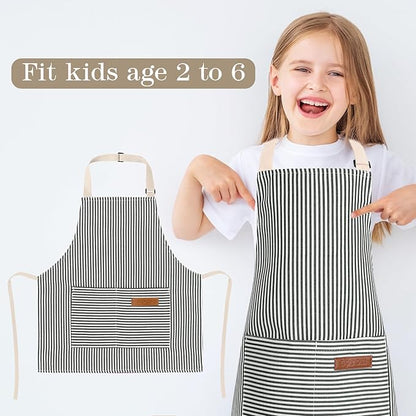 2 Pack Stripes Kids Apron, Kids Cooking Aprons with 2 Pockets, Cute Aprons for Cooking for Boys and Girls