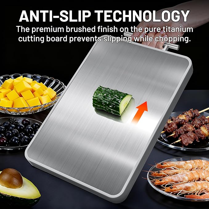 Titanium Cutting Boards For Kitchen,Ebony Wood Cutting Board,Double Sided Metal Chopping Board With Handle And Juice Groove, Idea Kitchen Appliances For Meat And Charcuterie - Image 9