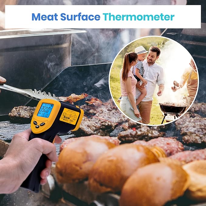 Etekcity Infrared Thermometer Laser Temperature Gun 774, Meat Food Candy Oven Thermometer for Griddle Accessories, Heat Gun for Cooking Refrigerator Tools, Adjustable Emissivity & Max Measure, Yellow - Image 7