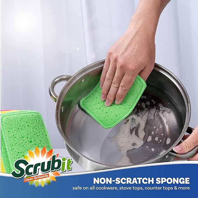SCRUBIT - [12 Pack] Scrub and Wipe Cleaning Pads – Dual Sided Scouring Pad and Dish Sponge -Reusable Kitchen Sponge for Pots, Pans Utensils & Non-Stick Cookware - Assorted Color Dishwashing sponges - Image 4