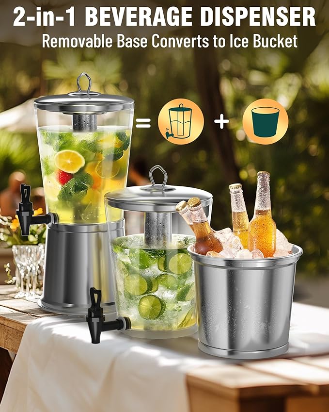 WantJoin Beverage Dispenser With Stand, Drink Dispenser for Party, Stainless Steel Water Dispenser with Ice Core, Spigot, Drink Jar Jug For Home Parties Lemonade, Clear Acrylic, 2-GALLONS 8 Liters - Image 2