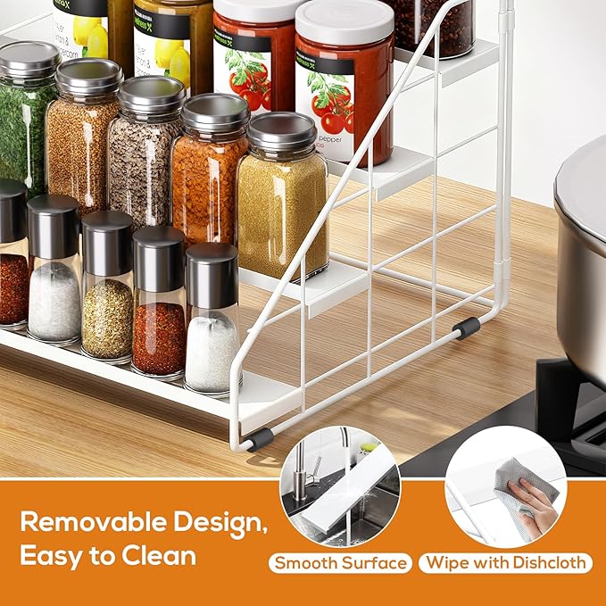 Spice Rack Organizer for Cabinet, 4 Tiered Spice Rack Organizer, Tiered Adjustable Spice Shelf for Kitchen (White-2Pcs) - Image 4