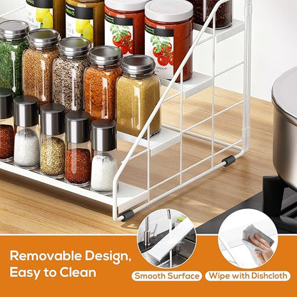 Spice Rack Organizer for Cabinet, 4 Tiered Spice Rack Organizer, Tiered Adjustable Spice Shelf for Kitchen (White-2Pcs) - Image 4