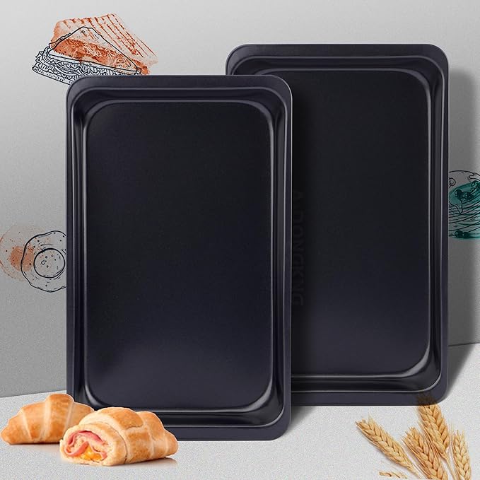 Baking Sheet Pans, Cookie Tray, Nonstick Heavy Carbon Steel Bakeware, 2-Pack, 12 X 7.5 Inches (Inner 11 X 6.9) - Image 5