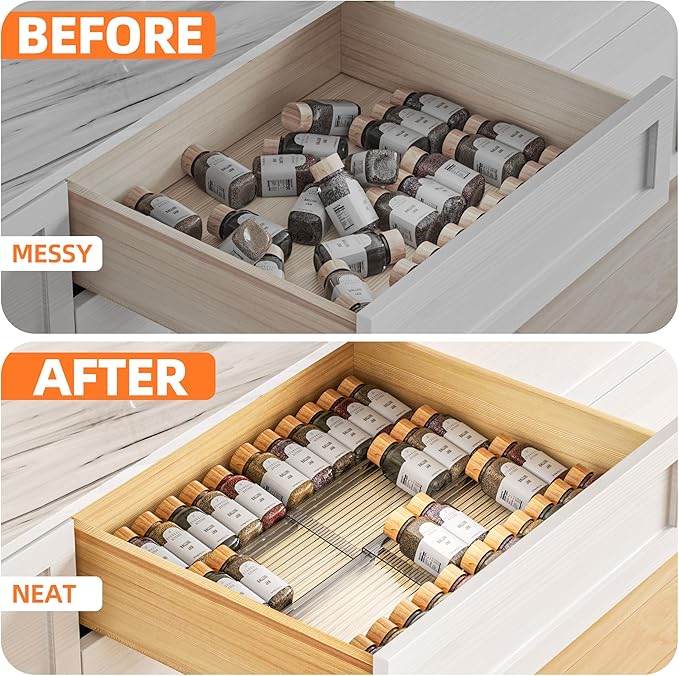 MUDEELA Clear Spice Drawer Organizer, 4 Tier- 2 Set (8 Packs) Spice Rack for Drawer, Expandable From 11" to 22" Kitchen Seasoning Organizers and Storage for Drawer (Jars not included) - Image 7