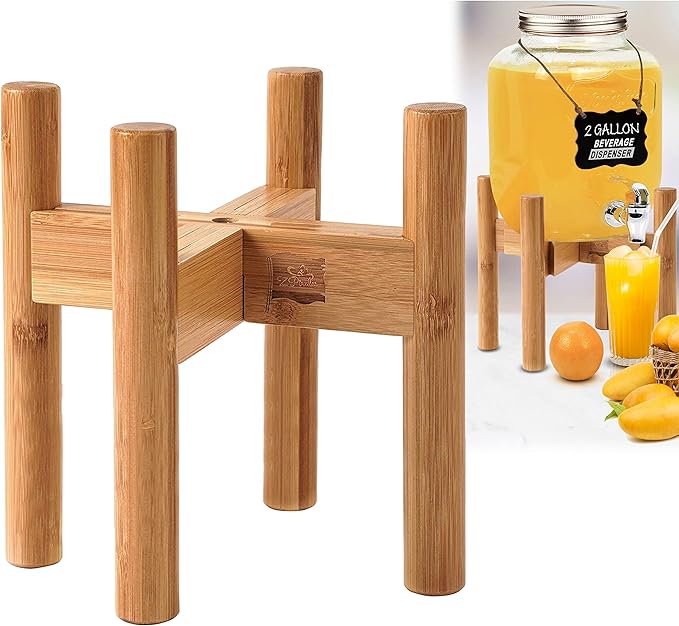 ZPirates Drink Dispenser Stand - Adjustable Bamboo Holder Riser for Compatible Water, Lemonade, Juice & Beverage Dispensers, Mason Jar & Spigot Jugs - Foldable Stand for 7-10 Inch Dispensers