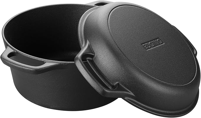 EDGING CASTING Pre-Seasoned Cast Iron Dutch Oven Pot with Skillet Lid Cooking Pan, 2-in-1 Sourdough Bread Baking Pan with Proofing Basket and Baking Supplies, 5QT - Image 2