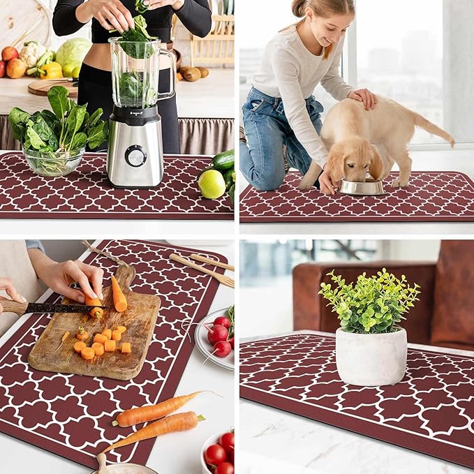 WISELIFE Dish Drying Mat Super Absorbent Drying Mat Large Dish Drying Mats for Kitchen Counter Easy Clean Dish Mat Kitchen Drying Mat18"x 36" Stylish Red - Image 6