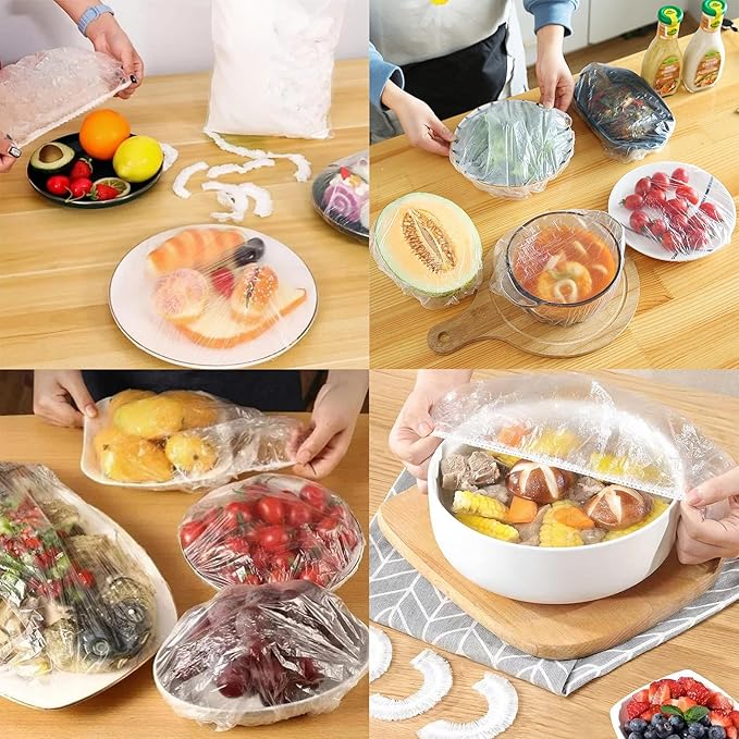 300PCS Elastic Food Covers Fresh Keeping Bags Disposable Stretchable Bowl Covers Universal Kitchen Wrap Seal Bags for Food Storage Bread Proofing and Outdoor Picnics, Adjustable Household Plastic Wrap - Image 6