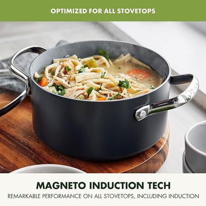 GreenPan Valencia Pro Hard Anodized Healthy Ceramic Nonstick 5QT Stock Pot with Lid, PFAS-Free, Induction, Dishwasher Safe, Oven Safe, Gray - Image 3