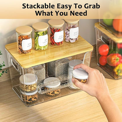 Delamu 4 Pack Pantry Organizers and Storage,Trash Bag Dispenser with Bamboo Top,Stackable Trash Bag Dispenser Under Sink Organizer for 4-30 GalBags,Onion,Potato,Fruits,Clear - Image 7