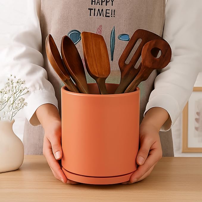 D'vine Dev 360° Rotating Utensil Holder Set – 7.2"+5" Kitchen Utensil Crocks for Countertop, Modern Cooking Tool Organizers for Kitchen Storage +Décor, Pumpkin, Set of 2, 72-Z-E-1 - Image 6