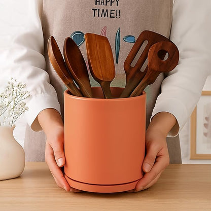 D'vine Dev 360° Rotating Utensil Holder Set – 7.2"+5" Kitchen Utensil Crocks for Countertop, Modern Cooking Tool Organizers for Kitchen Storage +Décor, Pumpkin, Set of 2, 72-Z-E-1 - Image 6