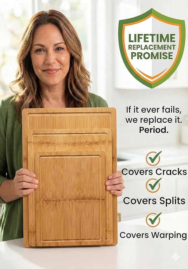 GREENER CHEF Glue-Free Surface Organic Bamboo Wood Cutting Board 3-Piece Set – Non Toxic Cutting Board Set – Lightweight, Heavy Duty Wooden Serving Boards for Charcuterie - Safer Family Meal Prep - Image 6