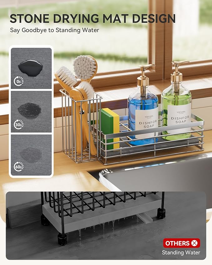 Yofidra Sink Caddy With Stone Drying Tray, Silver, M - Image 2