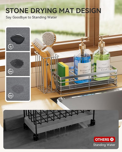 Yofidra Sink Caddy With Stone Drying Tray, Silver, M - Image 2