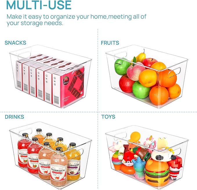 Vtopmart 6 PCS Clear Plastic Storage Bins, Pantry Organizer Containers with Handle for Refrigerator, Fridge, Cabinet, Kitchen, Countertops, Cupboard, Home Organization and Storage, XL - Image 5