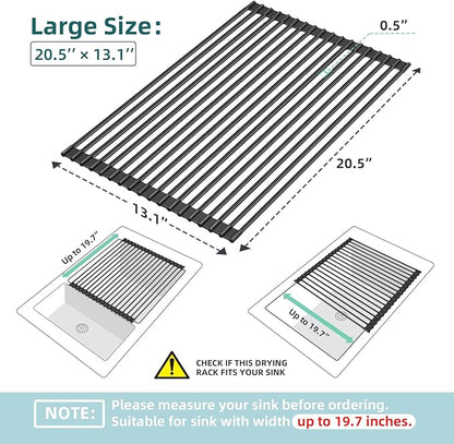 Ohuhu Over The Sink Dish Drying Rack, 20.5" W x 13.1" L Rolling Dish Drainer Foldable Sink Accessories Heat-Resistant Mat Anti-Slip Silicone Coated Dish Racks for Kitchen Counter - Image 2