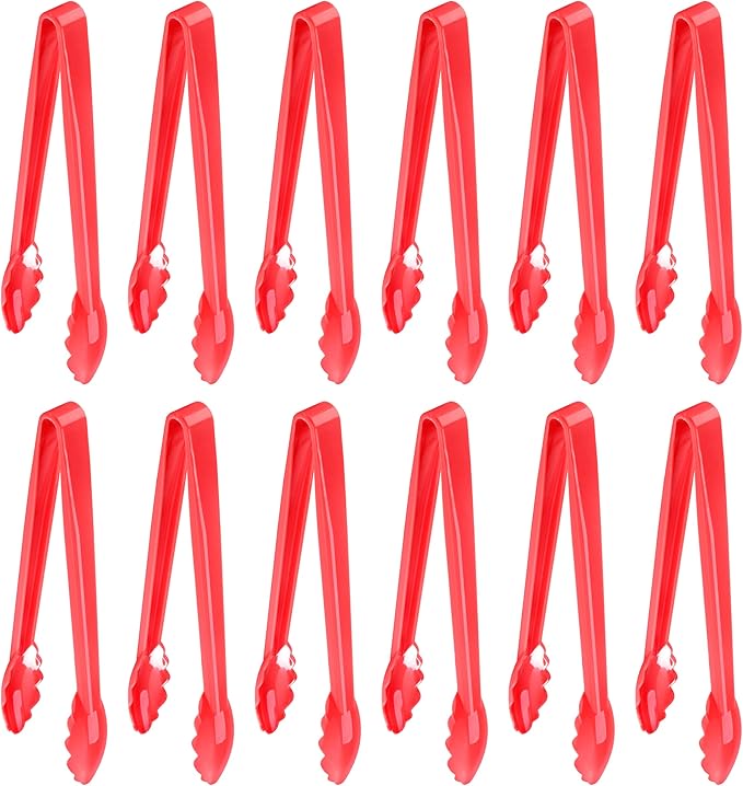 New Star Foodservice 35544 Utility Tong, High Heat Plastic, Scalloped, 12 inch, Set of 12, Red