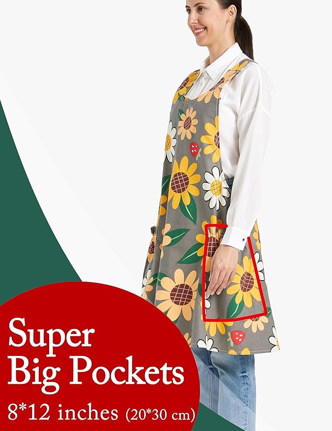 Cozy Adjustable Cross Back Aprons for Women with Pockets Cotton Linen Cooking Kitchen Baking