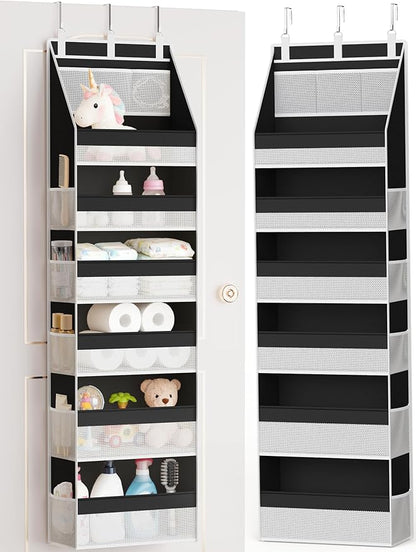 Criusia Over the Door Organizer, Heavy-Duty 6-Shelf Hanging Storage with 13 Mesh Pockets, 55lbs Capacity Behind the Door Storage for Nursery, Bathroom, Bedroom, and Dorm, Black by Criusia