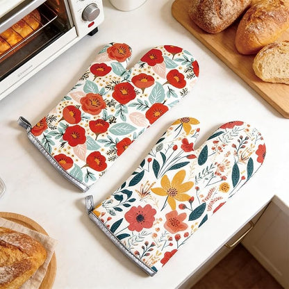 6 Pcs Kitchen Stuff, Wild Floral Kitchen Oven Mitts, Pot Holders Sets with Microfiber Kitchen Towels,Kitchen Accessories, Gifts for Women